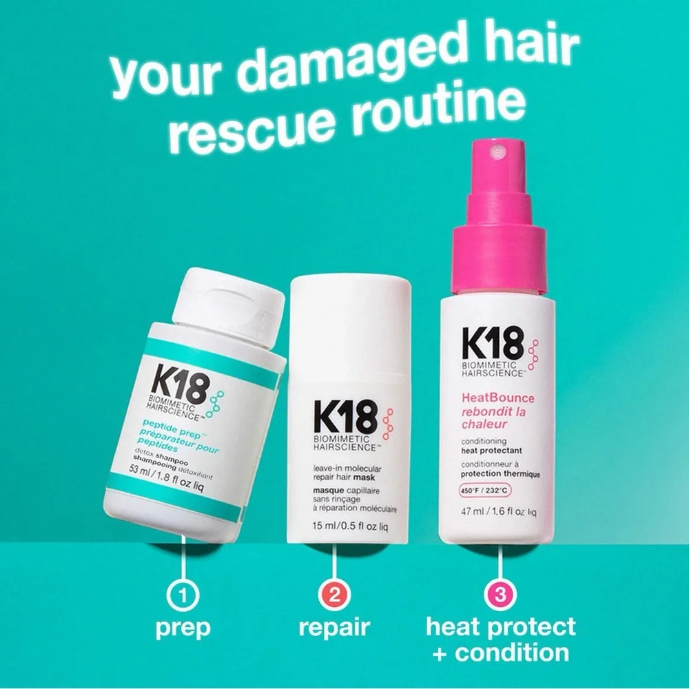 K18 DAMAGED HAIR RESCUE SET 3 Minis:Detox Shampoo/Repair Mask/Protectant NIB! - Picture 2 of 15